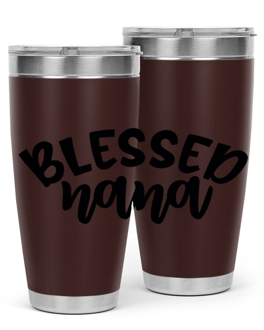 Blessed Nana 20oz Tumbler featuring double wall vacuum stainless steel design with a drink-thru lid, perfect for keeping beverages hot or cold.