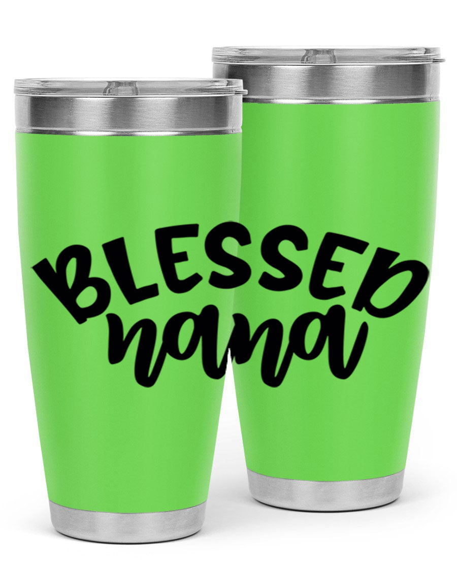 Blessed Nana 20oz Tumbler featuring double wall vacuum stainless steel design with a drink-thru lid, perfect for keeping beverages hot or cold.