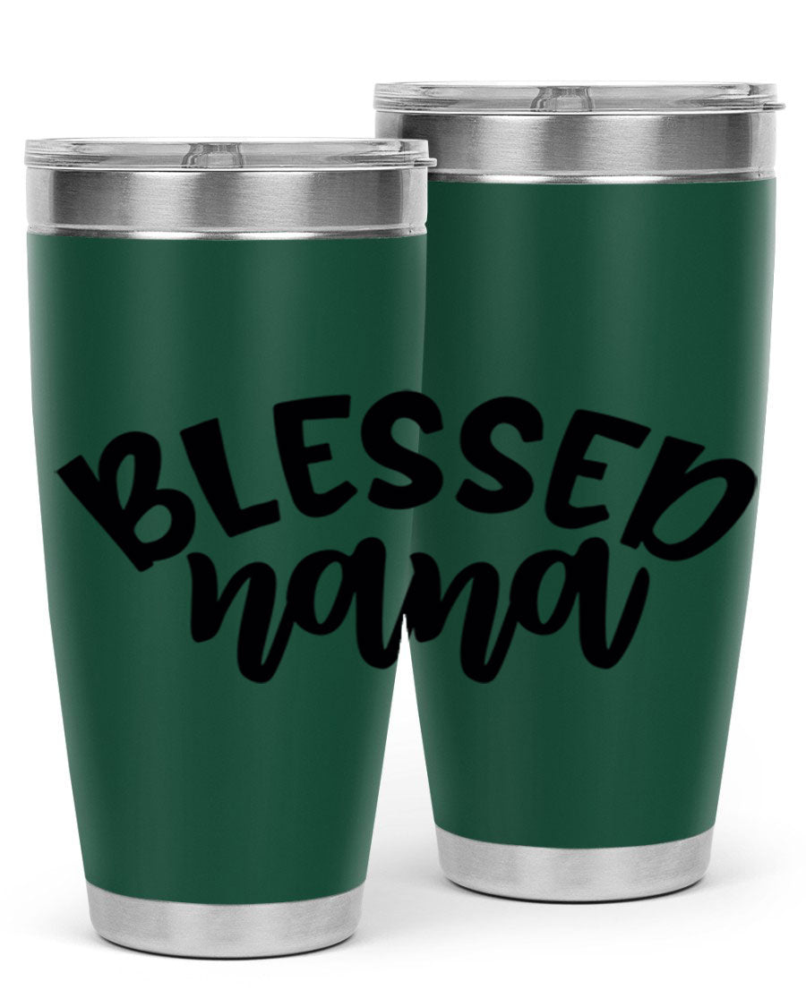 Blessed Nana 20oz Tumbler featuring double wall vacuum stainless steel design with a drink-thru lid, perfect for keeping beverages hot or cold.