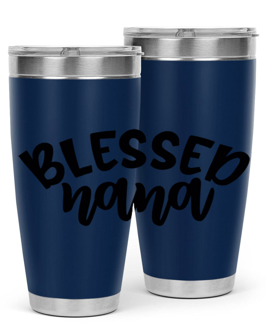 Blessed Nana 20oz Tumbler featuring double wall vacuum stainless steel design with a drink-thru lid, perfect for keeping beverages hot or cold.