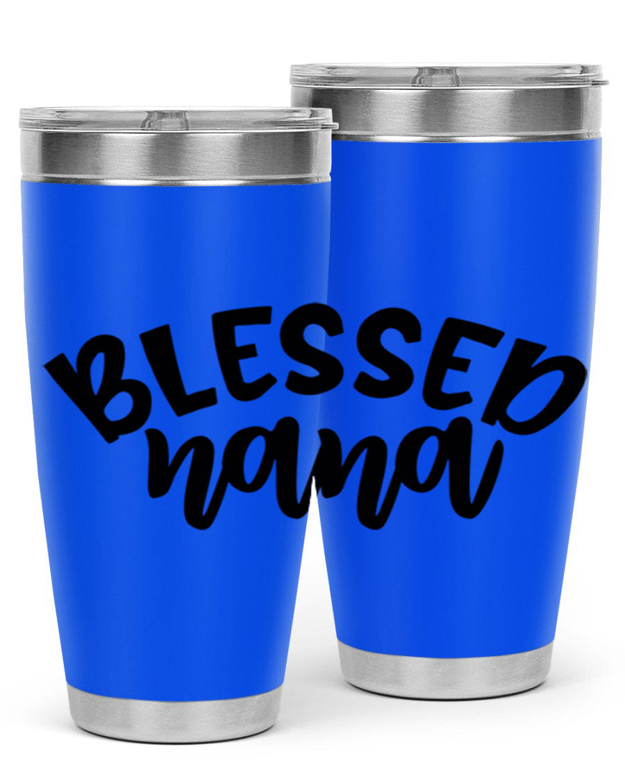 Blessed Nana 20oz Tumbler featuring double wall vacuum stainless steel design with a drink-thru lid, perfect for keeping beverages hot or cold.