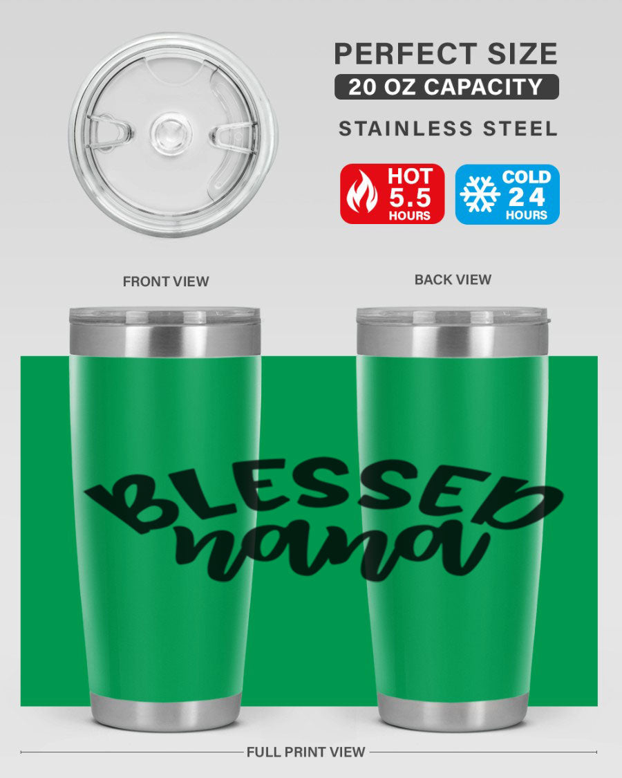 Blessed Nana 20oz Tumbler featuring double wall vacuum stainless steel design with a drink-thru lid, perfect for keeping beverages hot or cold.