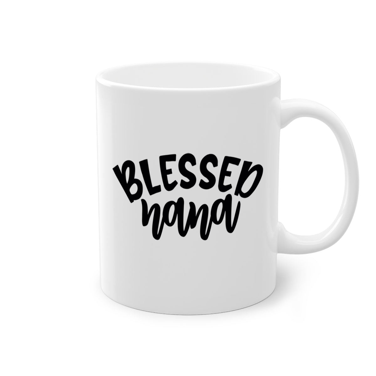 Blessed Nana 59# Mug featuring a glossy finish, colored handle, and interior, available in five colors and two sizes.