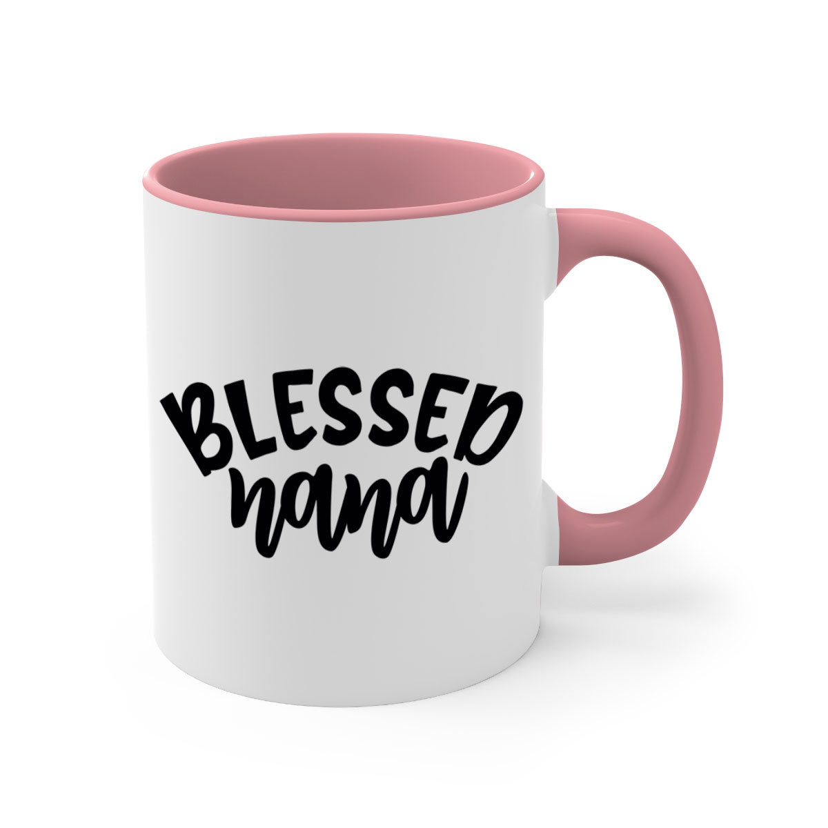 Blessed Nana 59# Mug featuring a glossy finish, colored handle, and interior, available in five colors and two sizes.