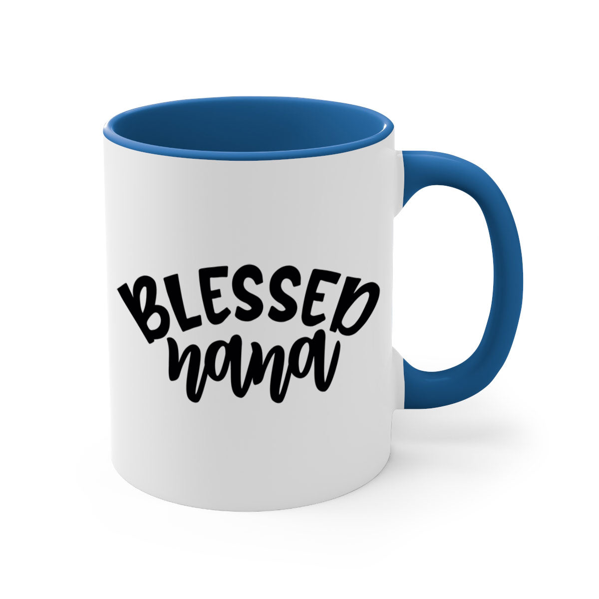 Blessed Nana 59# Mug featuring a glossy finish, colored handle, and interior, available in five colors and two sizes.