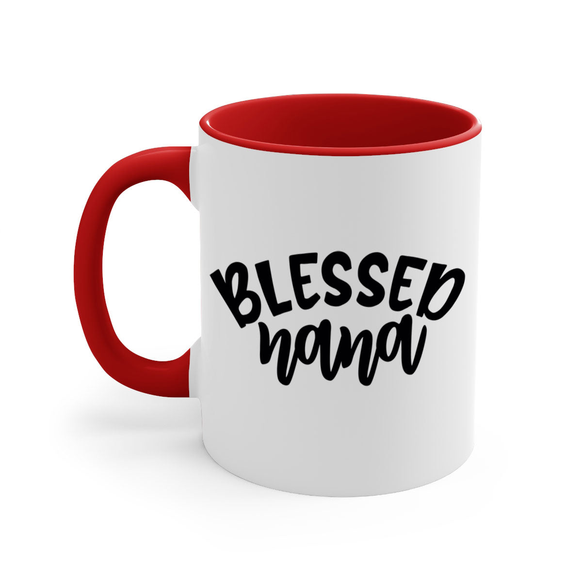 Blessed Nana 59# Mug featuring a glossy finish, colored handle, and interior, available in five colors and two sizes.