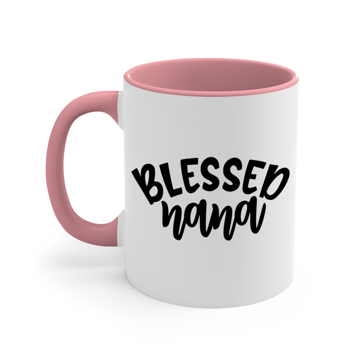 Blessed Nana 59# Mug featuring a glossy finish, colored handle, and interior, available in five colors and two sizes.