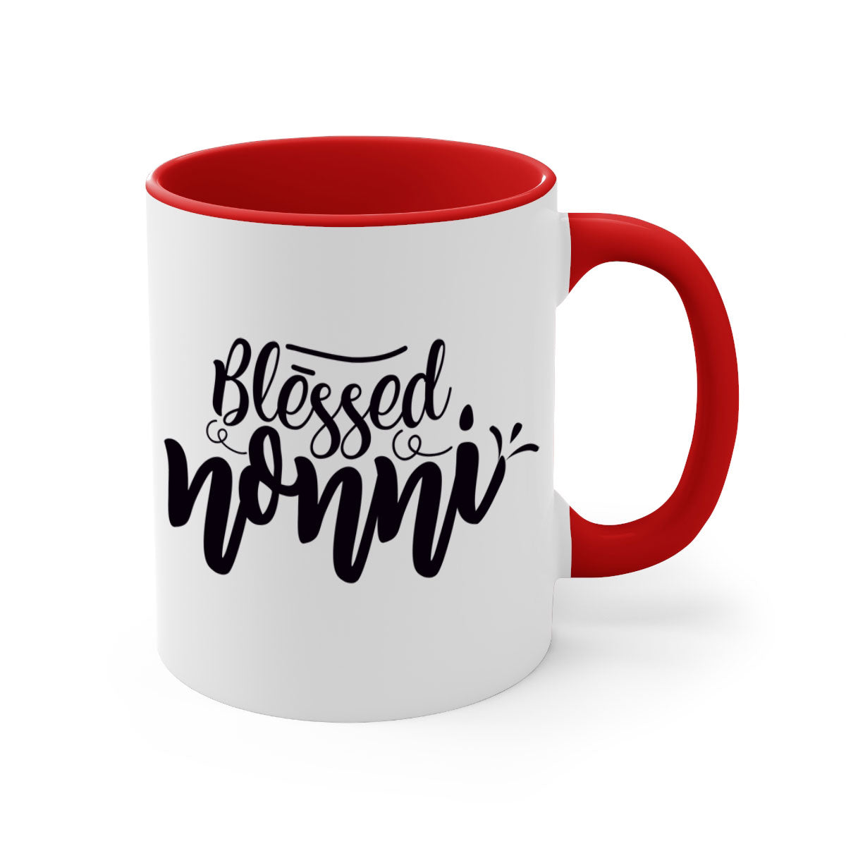 Blessed Nonni 57# Mug featuring a glossy finish, colored handle, and interior, available in five vibrant colors.