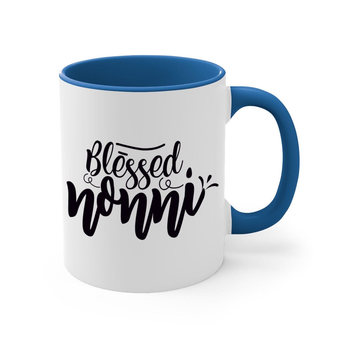 Blessed Nonni 57# Mug featuring a glossy finish, colored handle, and interior, available in five vibrant colors.