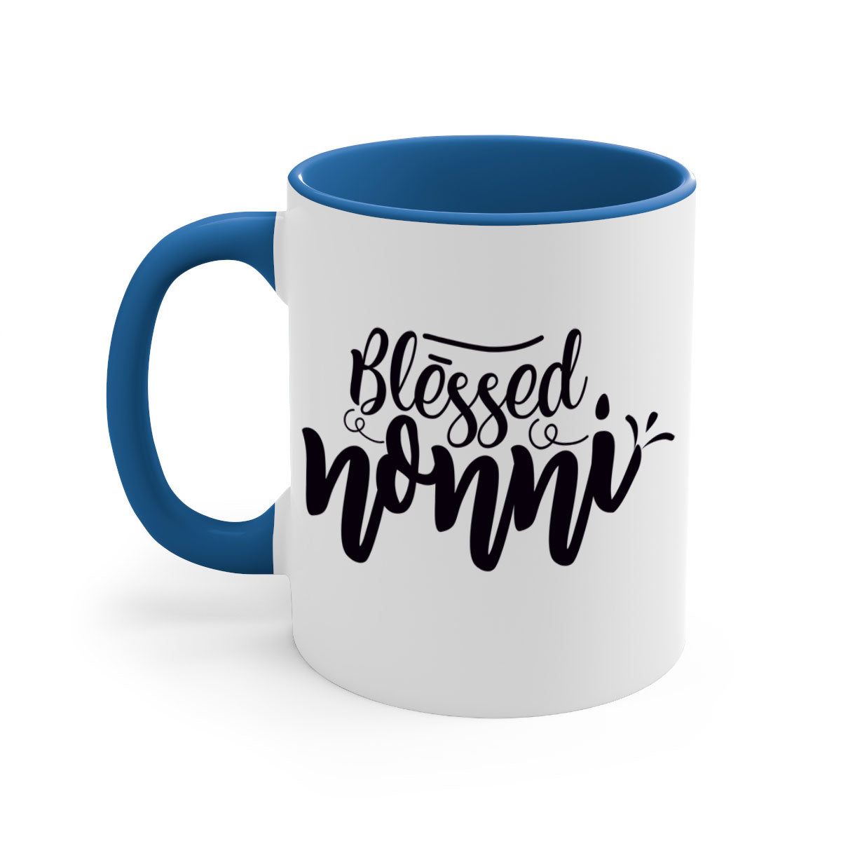 Blessed Nonni 57# Mug featuring a glossy finish, colored handle, and interior, available in five vibrant colors.