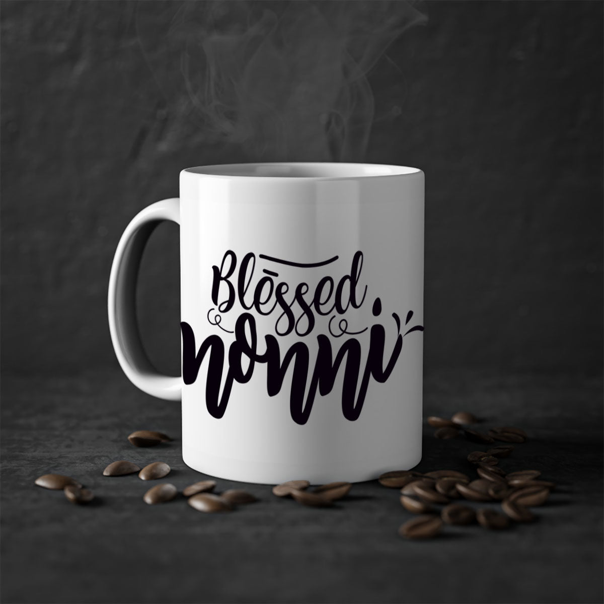 Blessed Nonni 57# Mug featuring a glossy finish, colored handle, and interior, available in five vibrant colors.