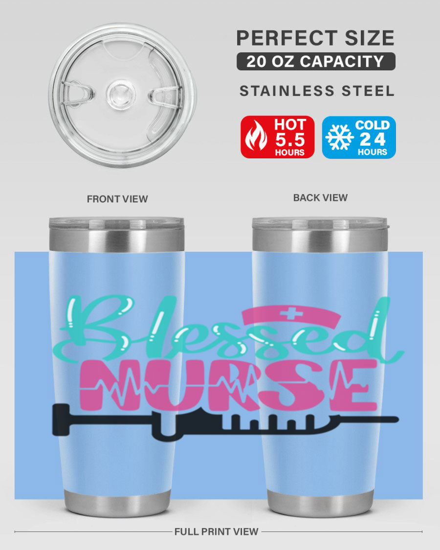 Blessed Nurse Style 20oz tumbler made of stainless steel with a copper lining, featuring a drink-thru lid and a stylish design for nurses.