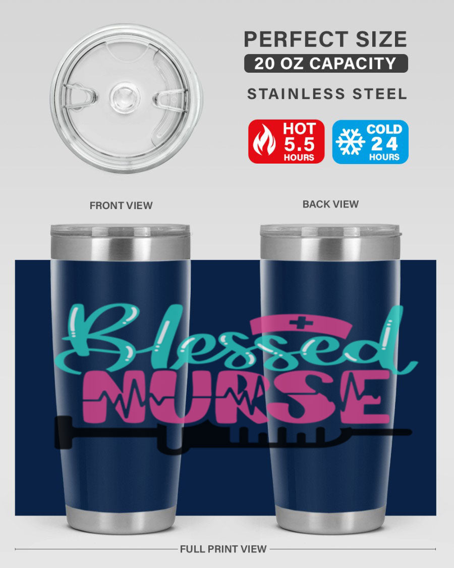 Blessed Nurse Style 20oz tumbler made of stainless steel with a copper lining, featuring a drink-thru lid and a stylish design for nurses.