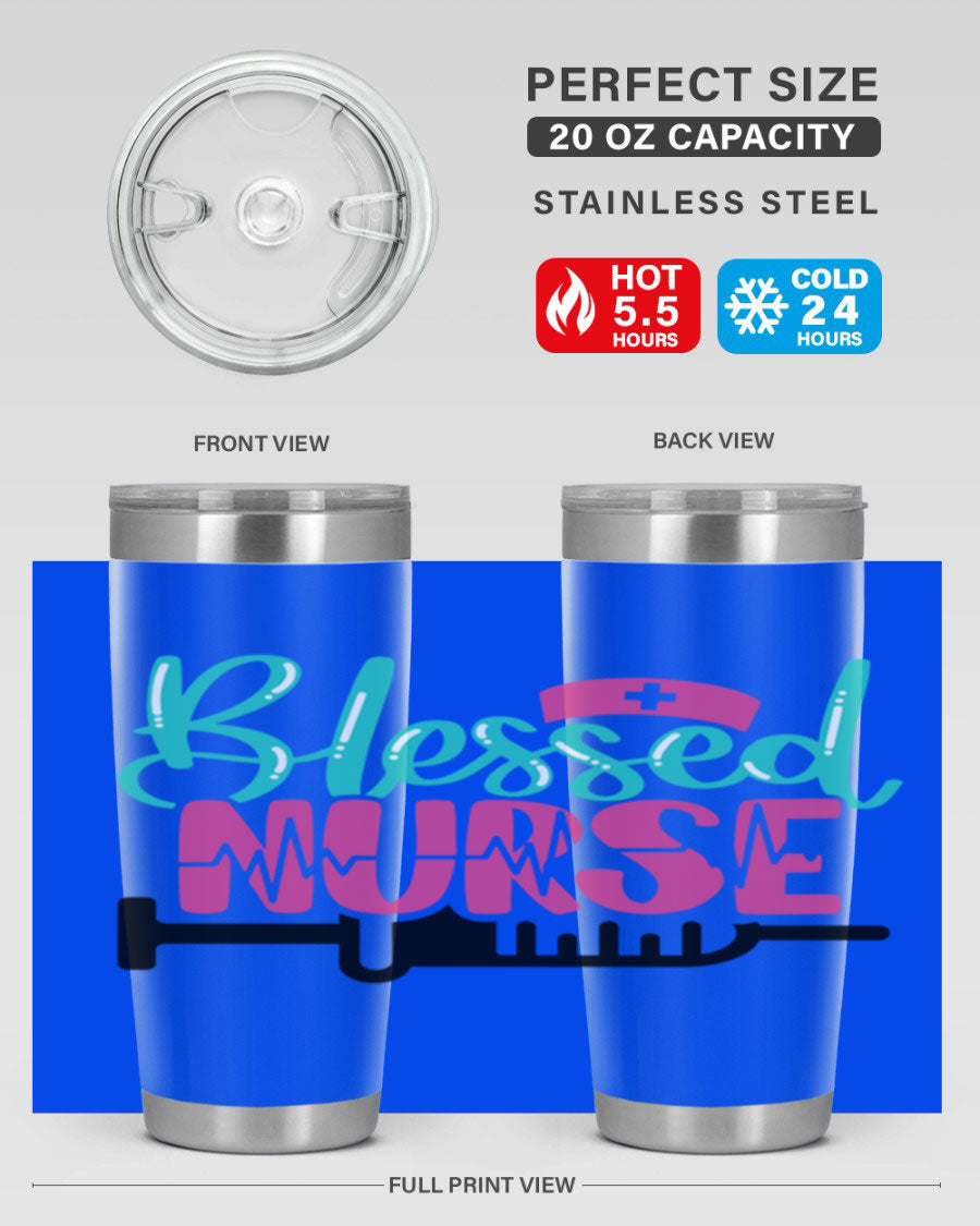 Blessed Nurse Style 20oz tumbler made of stainless steel with a copper lining, featuring a drink-thru lid and a stylish design for nurses.