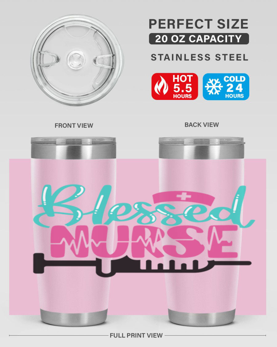 Blessed Nurse Style 20oz tumbler made of stainless steel with a copper lining, featuring a drink-thru lid and a stylish design for nurses.