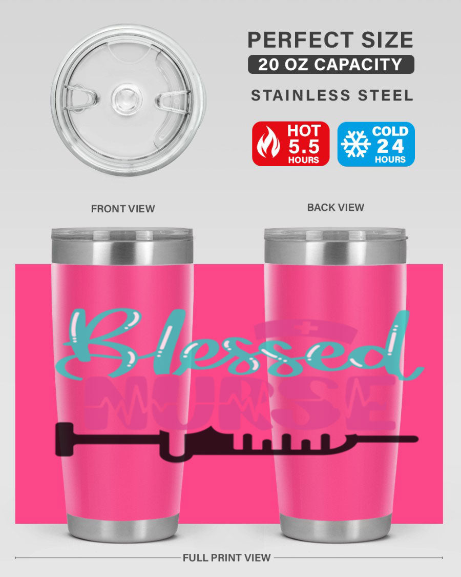 Blessed Nurse Style 20oz tumbler made of stainless steel with a copper lining, featuring a drink-thru lid and a stylish design for nurses.