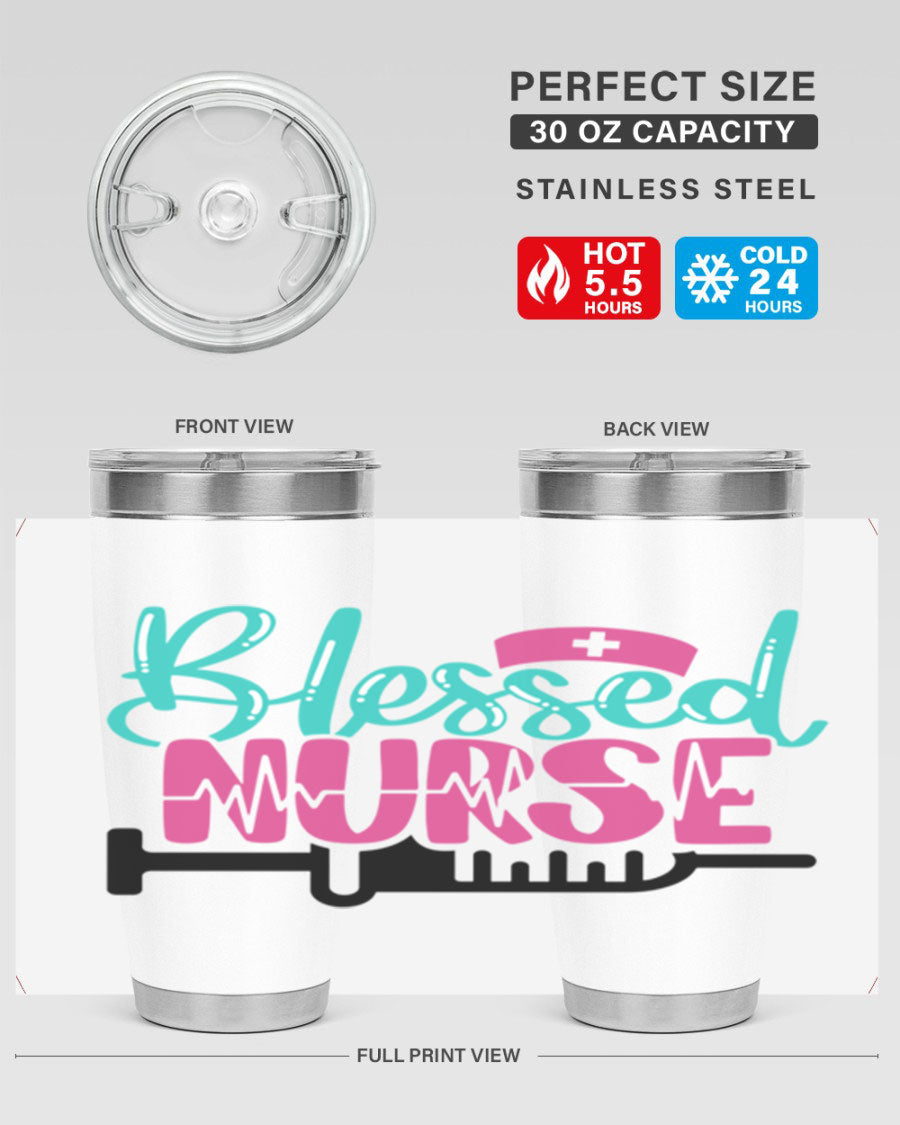 Blessed Nurse Style 20oz tumbler made of stainless steel with a copper lining, featuring a drink-thru lid and a stylish design for nurses.