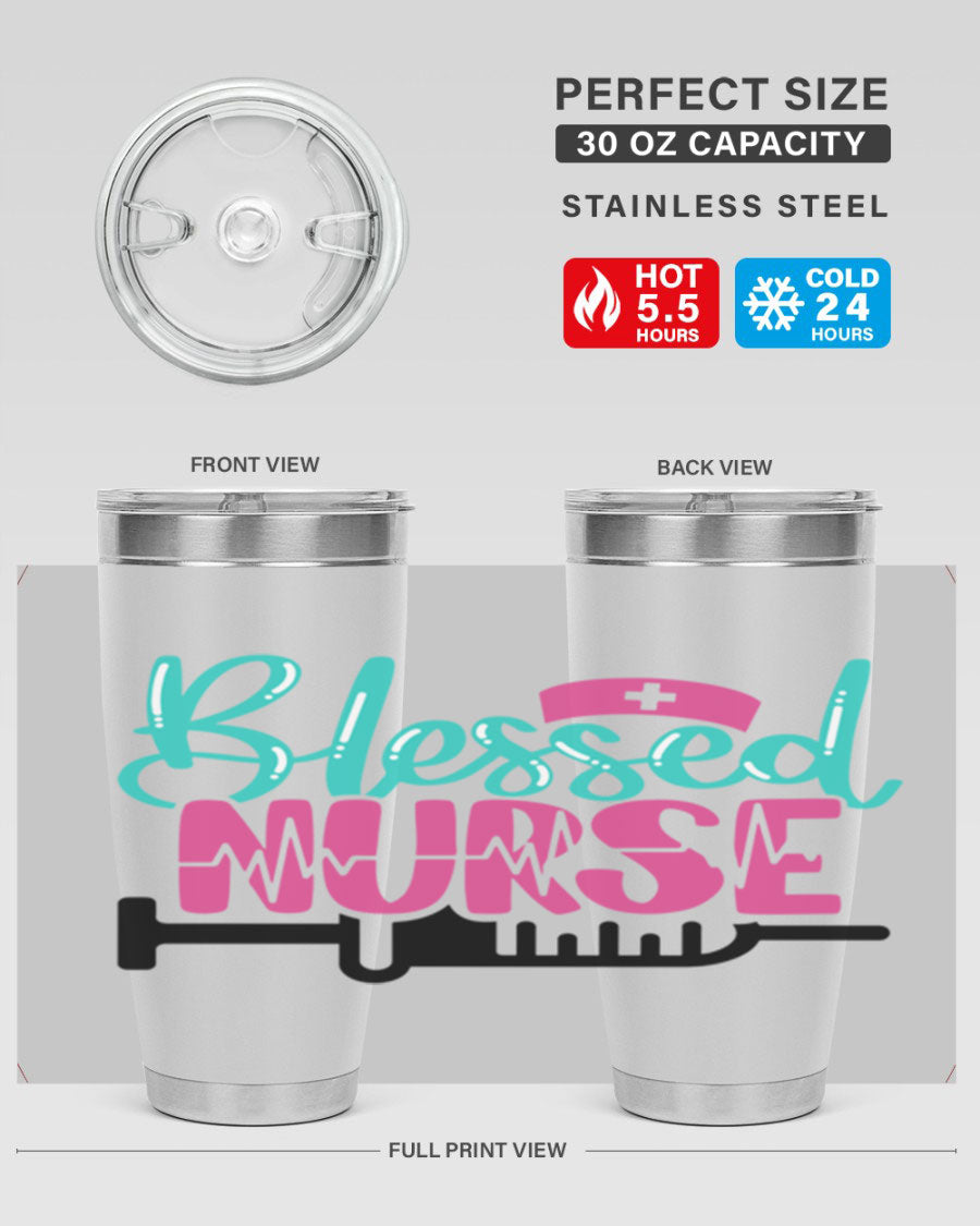 Blessed Nurse Style 20oz tumbler made of stainless steel with a copper lining, featuring a drink-thru lid and a stylish design for nurses.