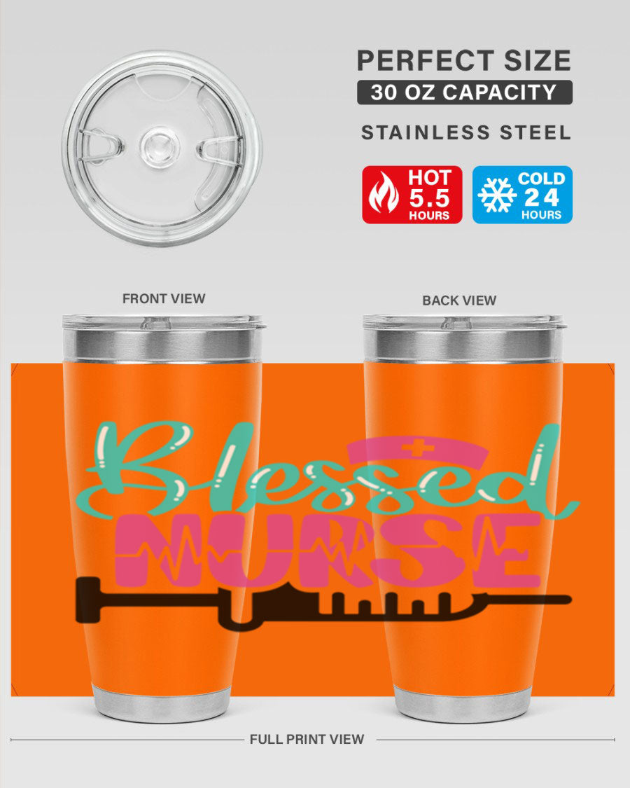 Blessed Nurse Style 20oz tumbler made of stainless steel with a copper lining, featuring a drink-thru lid and a stylish design for nurses.