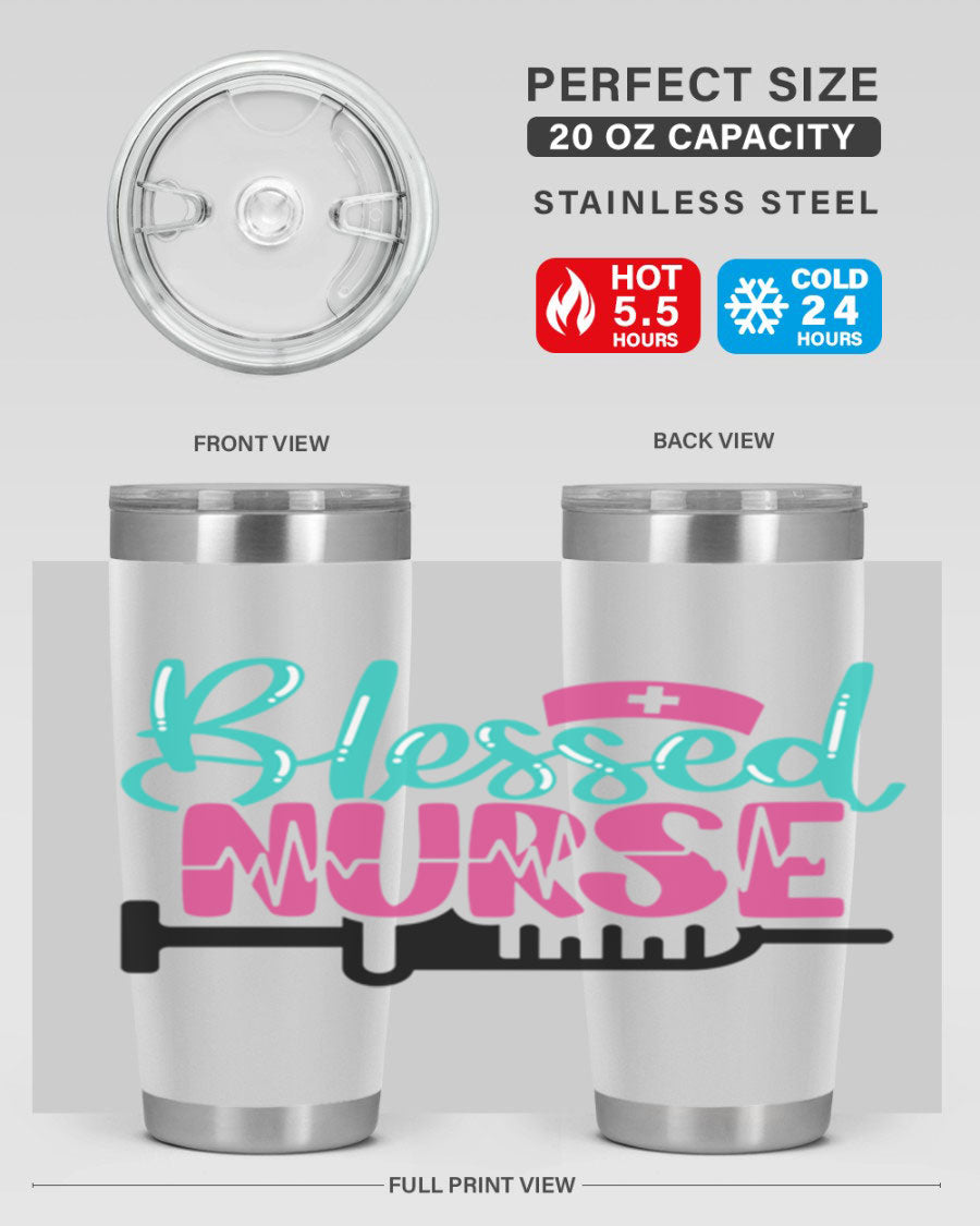 Blessed Nurse Style 20oz tumbler made of stainless steel with a copper lining, featuring a drink-thru lid and a stylish design for nurses.