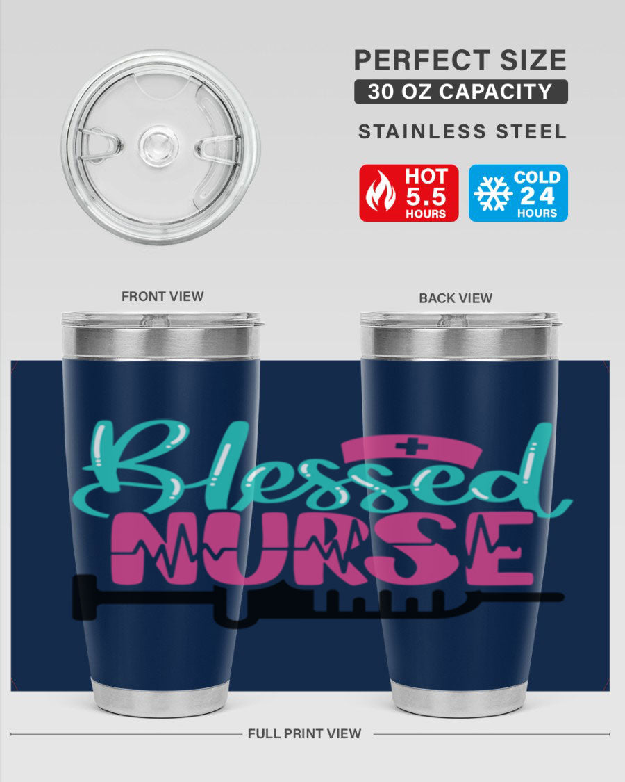 Blessed Nurse Style 20oz tumbler made of stainless steel with a copper lining, featuring a drink-thru lid and a stylish design for nurses.