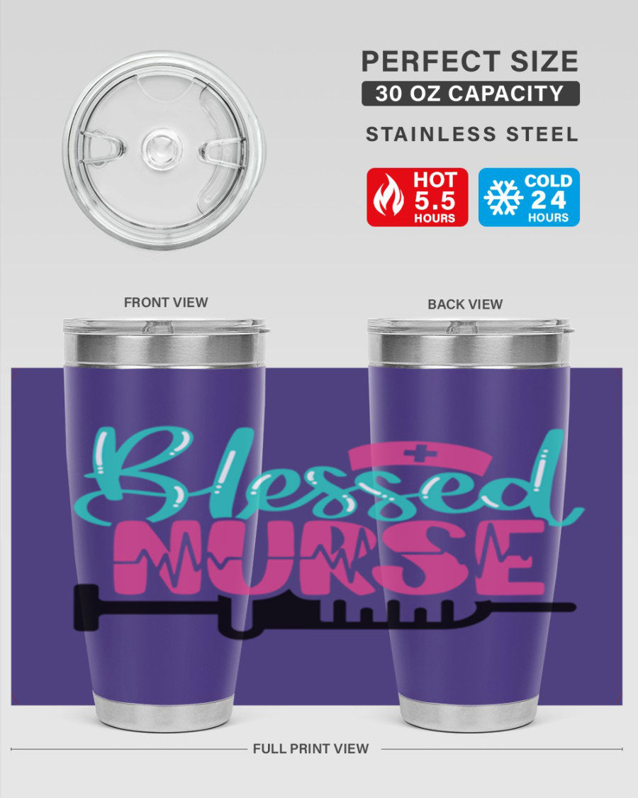 Blessed Nurse Style 20oz tumbler made of stainless steel with a copper lining, featuring a drink-thru lid and a stylish design for nurses.