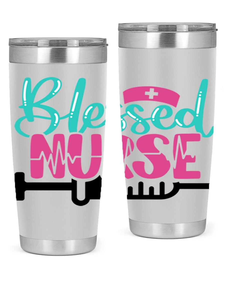 Blessed Nurse Style 20oz tumbler made of stainless steel with a copper lining, featuring a drink-thru lid and a stylish design for nurses.