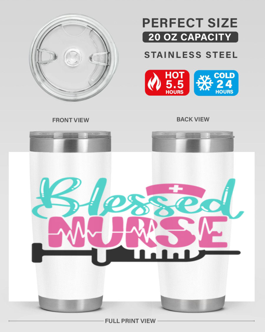 Blessed Nurse Style 20oz tumbler made of stainless steel with a copper lining, featuring a drink-thru lid and a stylish design for nurses.