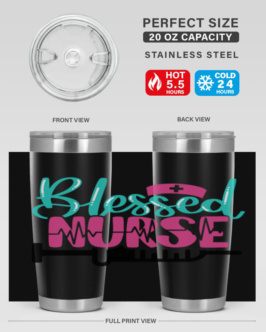 Blessed Nurse Style 20oz tumbler made of stainless steel with a copper lining, featuring a drink-thru lid and a stylish design for nurses.