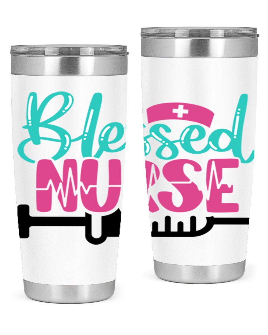 Blessed Nurse Style 20oz tumbler made of stainless steel with a copper lining, featuring a drink-thru lid and a stylish design for nurses.