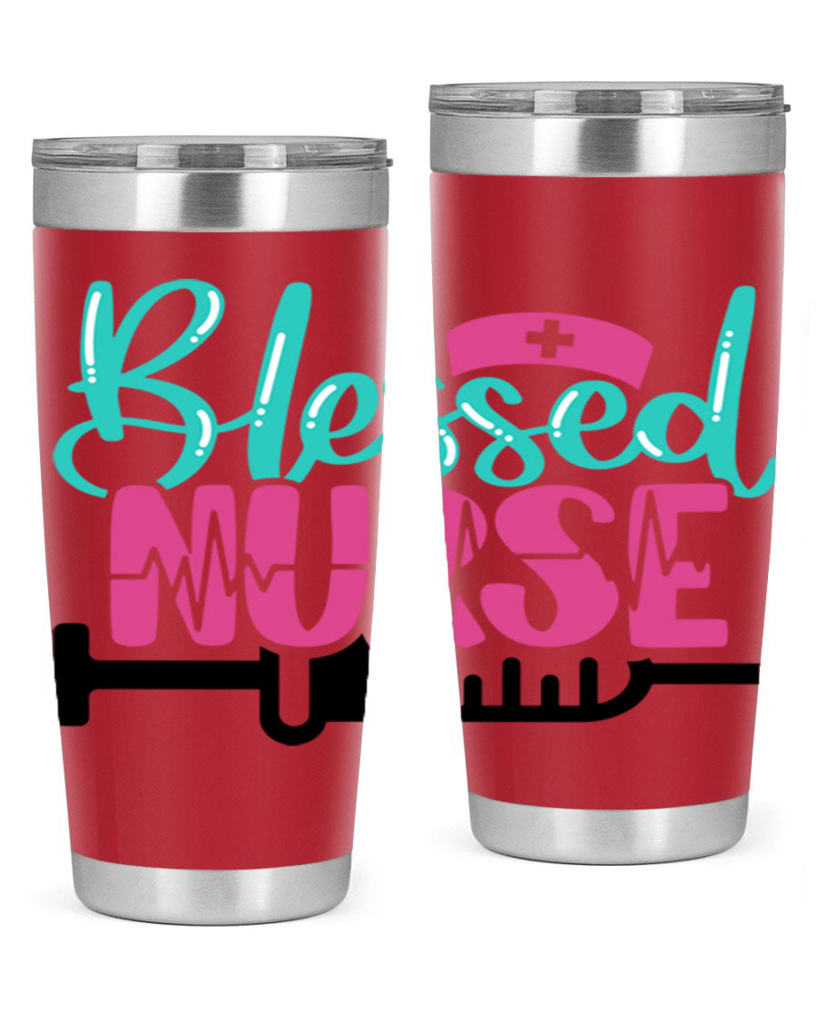 Blessed Nurse Style 20oz tumbler made of stainless steel with a copper lining, featuring a drink-thru lid and a stylish design for nurses.