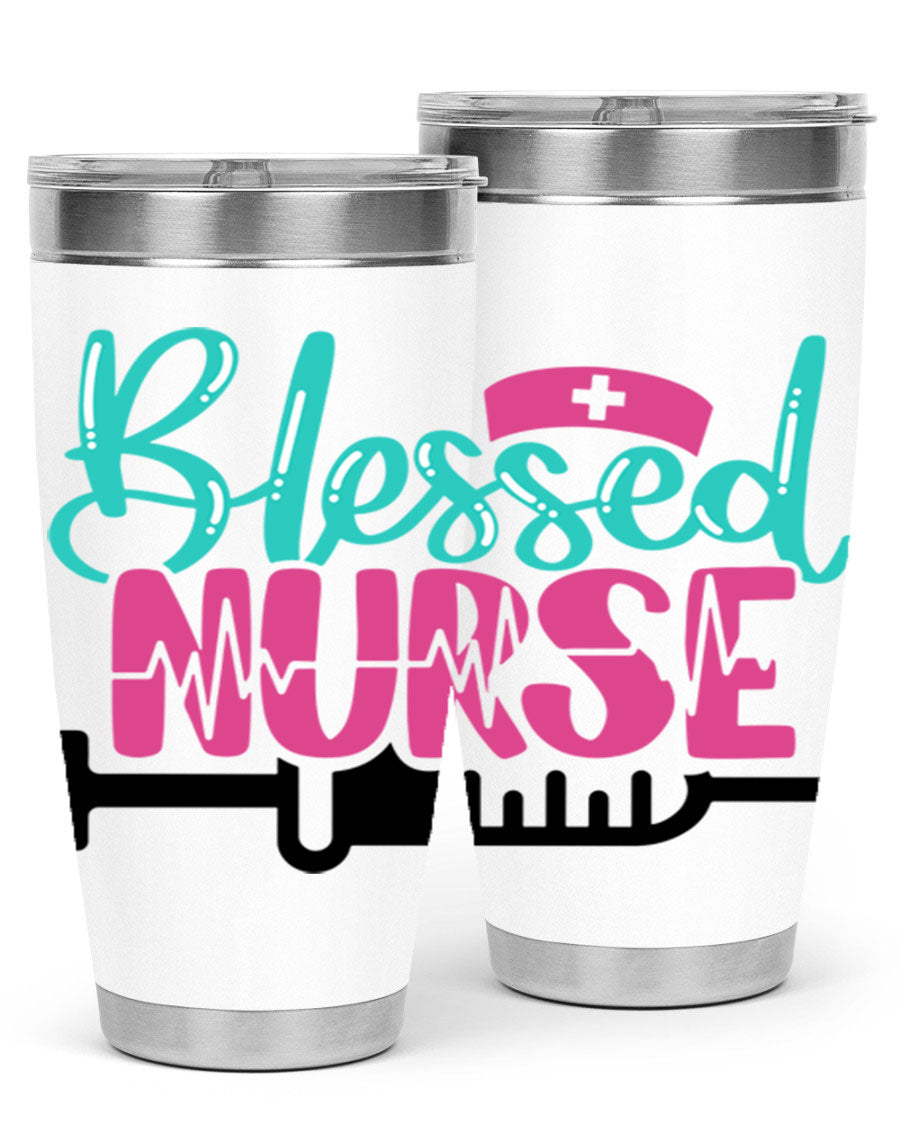 Blessed Nurse Style 20oz tumbler made of stainless steel with a copper lining, featuring a drink-thru lid and a stylish design for nurses.