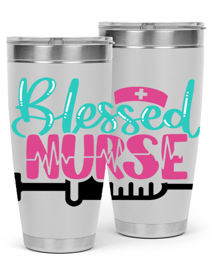 Blessed Nurse Style 20oz tumbler made of stainless steel with a copper lining, featuring a drink-thru lid and a stylish design for nurses.