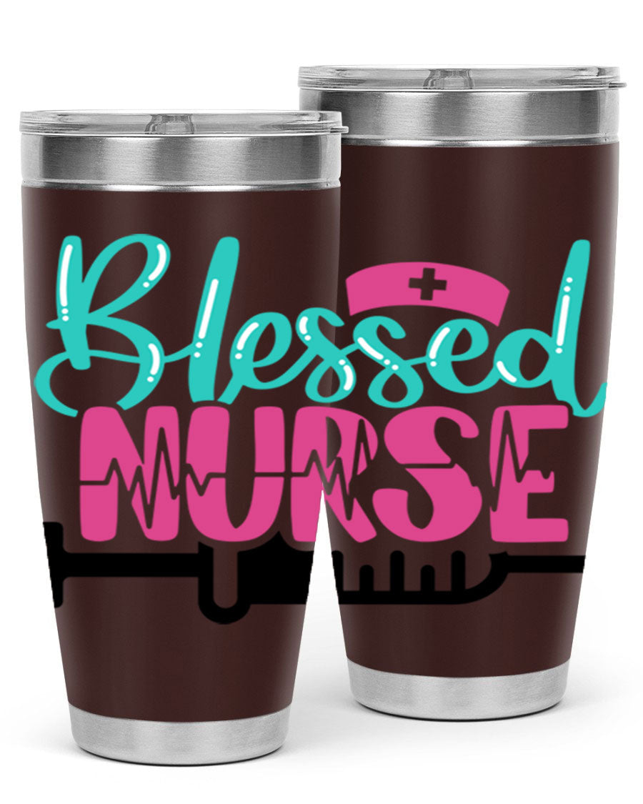 Blessed Nurse Style 20oz tumbler made of stainless steel with a copper lining, featuring a drink-thru lid and a stylish design for nurses.