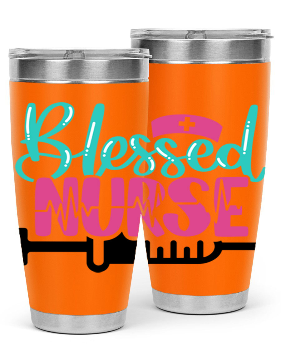 Blessed Nurse Style 20oz tumbler made of stainless steel with a copper lining, featuring a drink-thru lid and a stylish design for nurses.