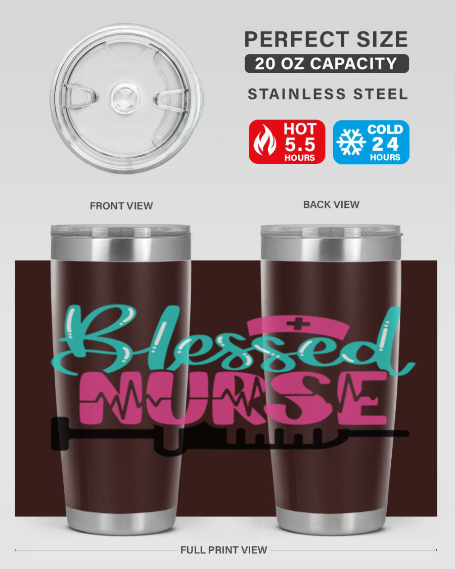 Blessed Nurse Style 20oz tumbler made of stainless steel with a copper lining, featuring a drink-thru lid and a stylish design for nurses.