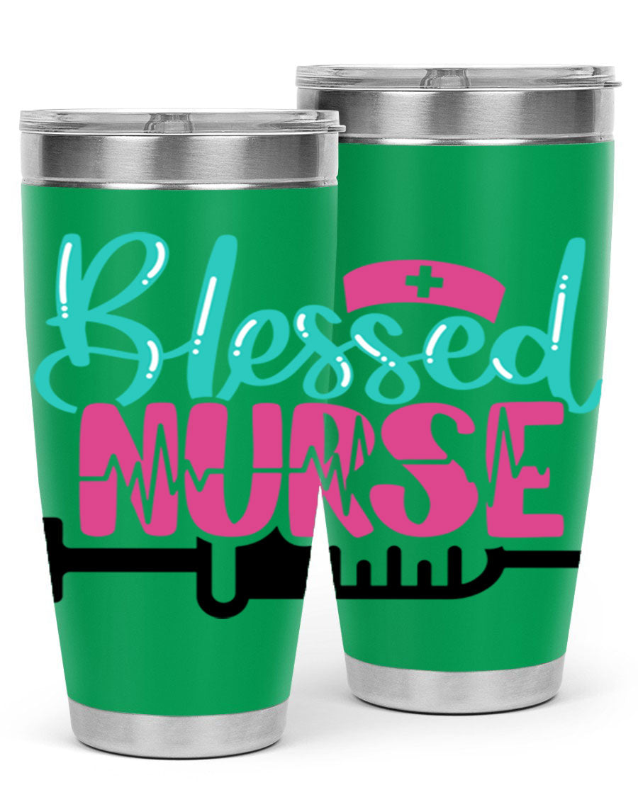 Blessed Nurse Style 20oz tumbler made of stainless steel with a copper lining, featuring a drink-thru lid and a stylish design for nurses.