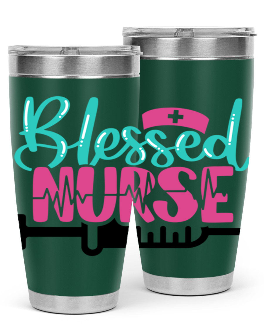 Blessed Nurse Style 20oz tumbler made of stainless steel with a copper lining, featuring a drink-thru lid and a stylish design for nurses.