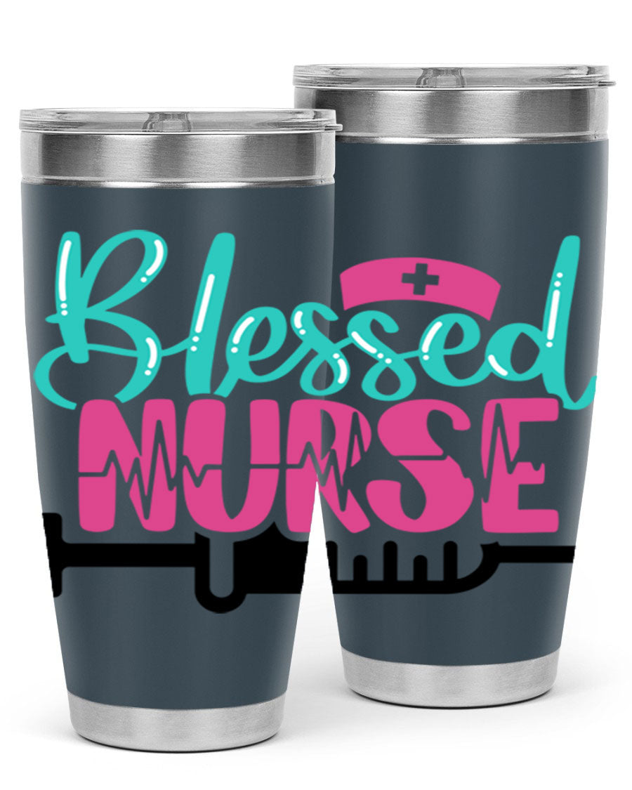 Blessed Nurse Style 20oz tumbler made of stainless steel with a copper lining, featuring a drink-thru lid and a stylish design for nurses.