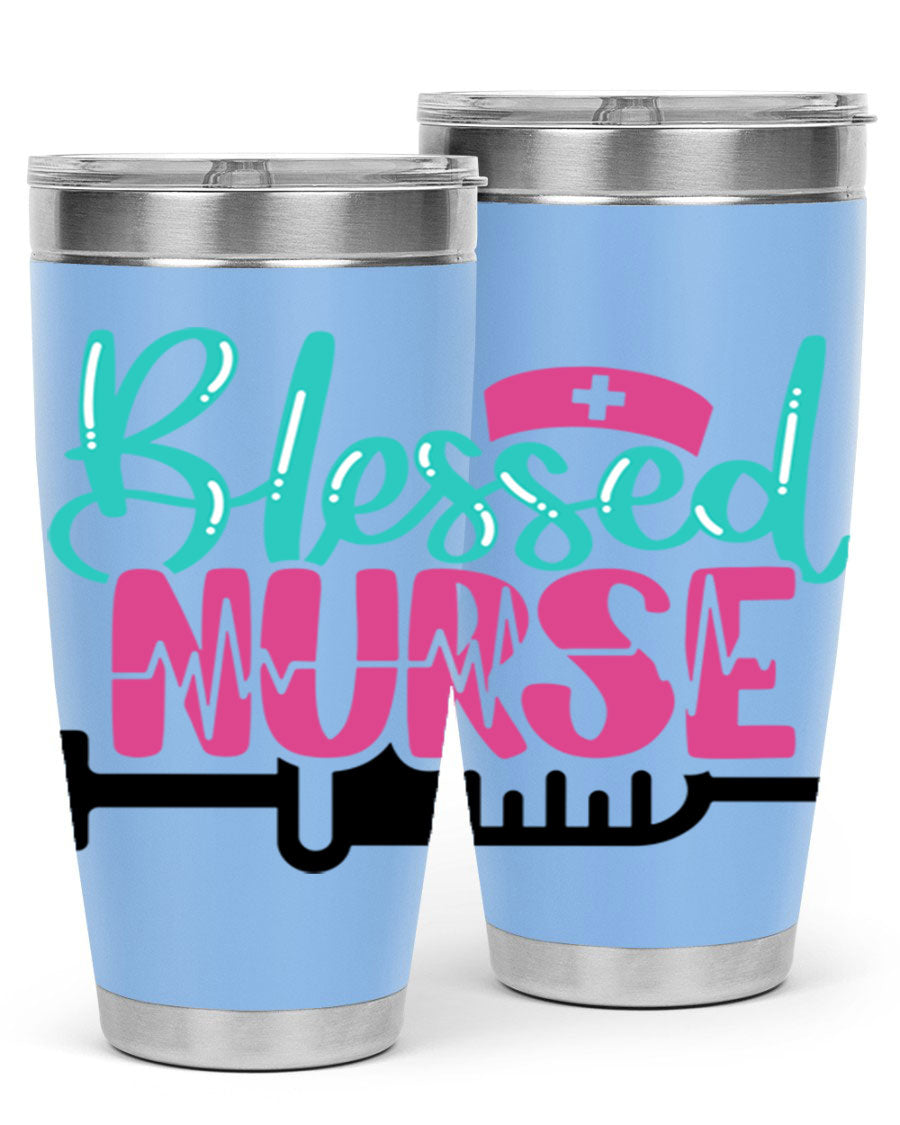 Blessed Nurse Style 20oz tumbler made of stainless steel with a copper lining, featuring a drink-thru lid and a stylish design for nurses.