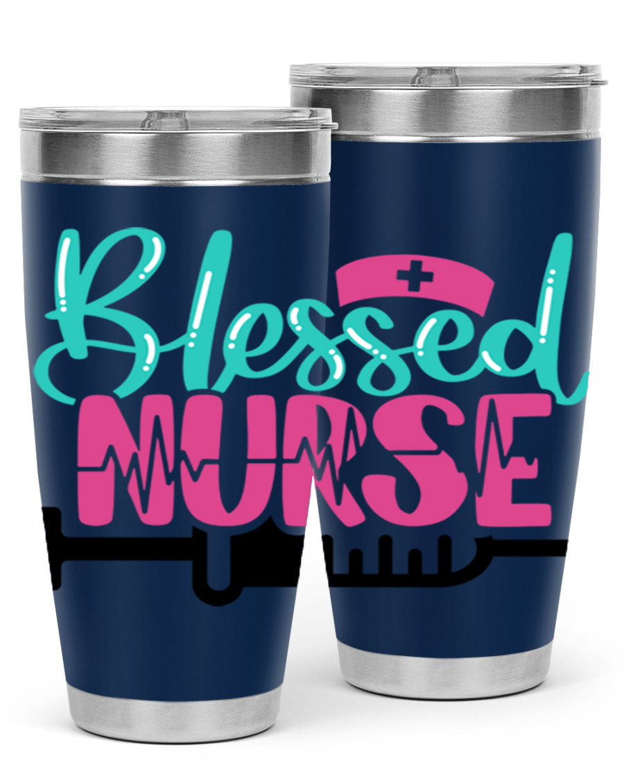 Blessed Nurse Style 20oz tumbler made of stainless steel with a copper lining, featuring a drink-thru lid and a stylish design for nurses.