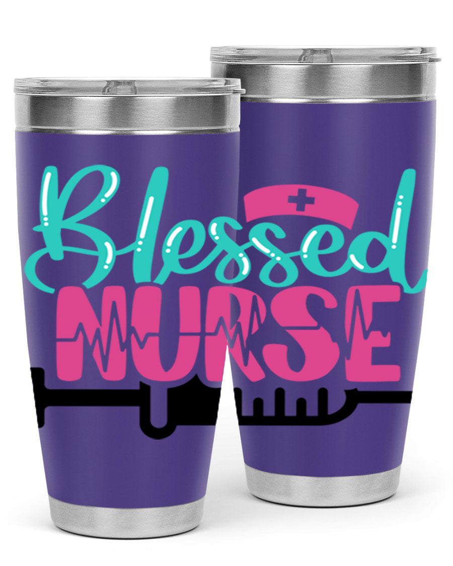 Blessed Nurse Style 20oz tumbler made of stainless steel with a copper lining, featuring a drink-thru lid and a stylish design for nurses.