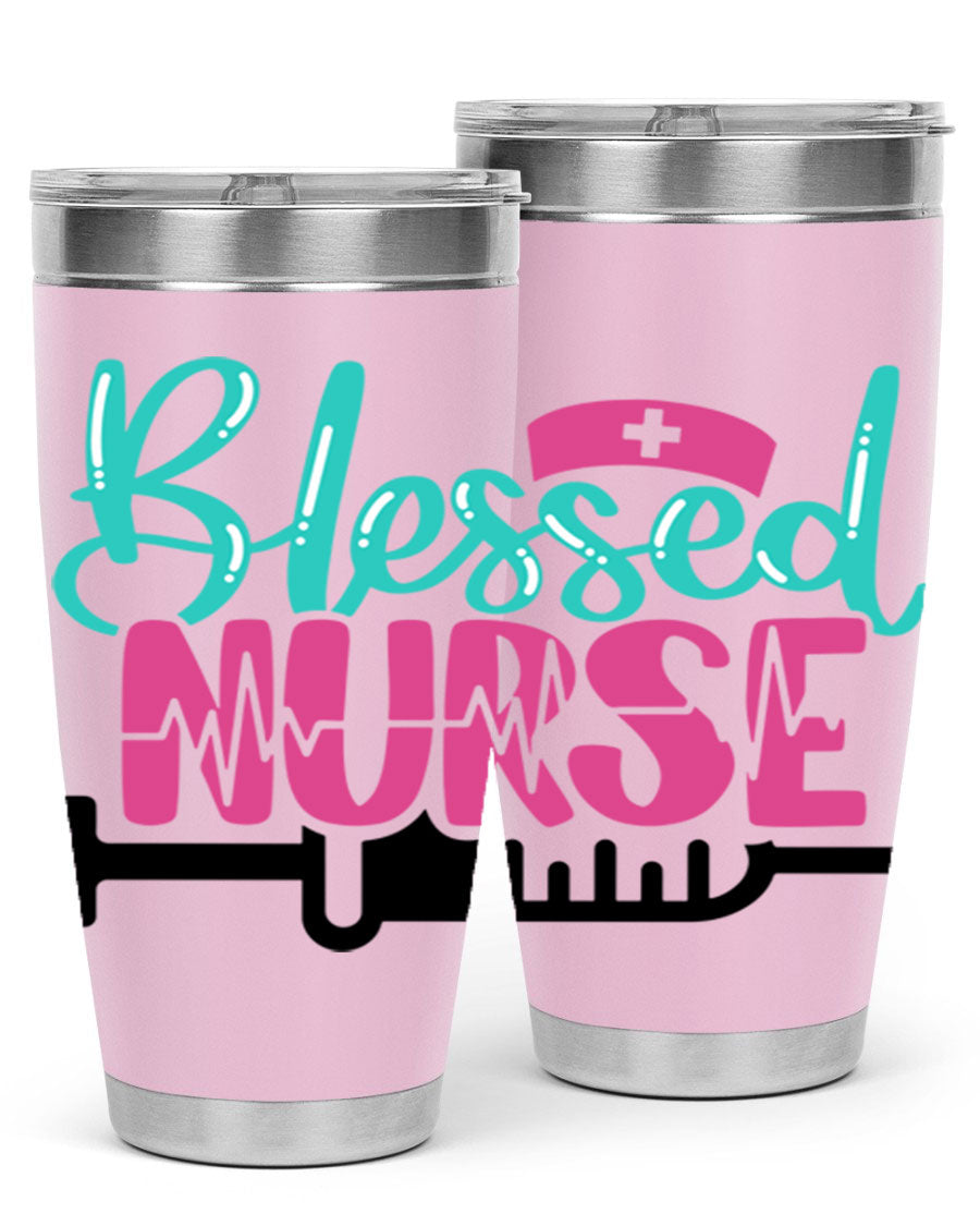 Blessed Nurse Style 20oz tumbler made of stainless steel with a copper lining, featuring a drink-thru lid and a stylish design for nurses.