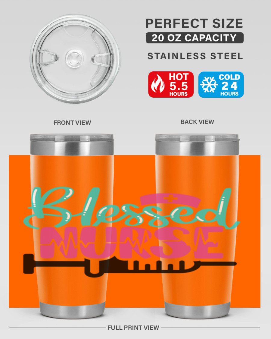 Blessed Nurse Style 20oz tumbler made of stainless steel with a copper lining, featuring a drink-thru lid and a stylish design for nurses.