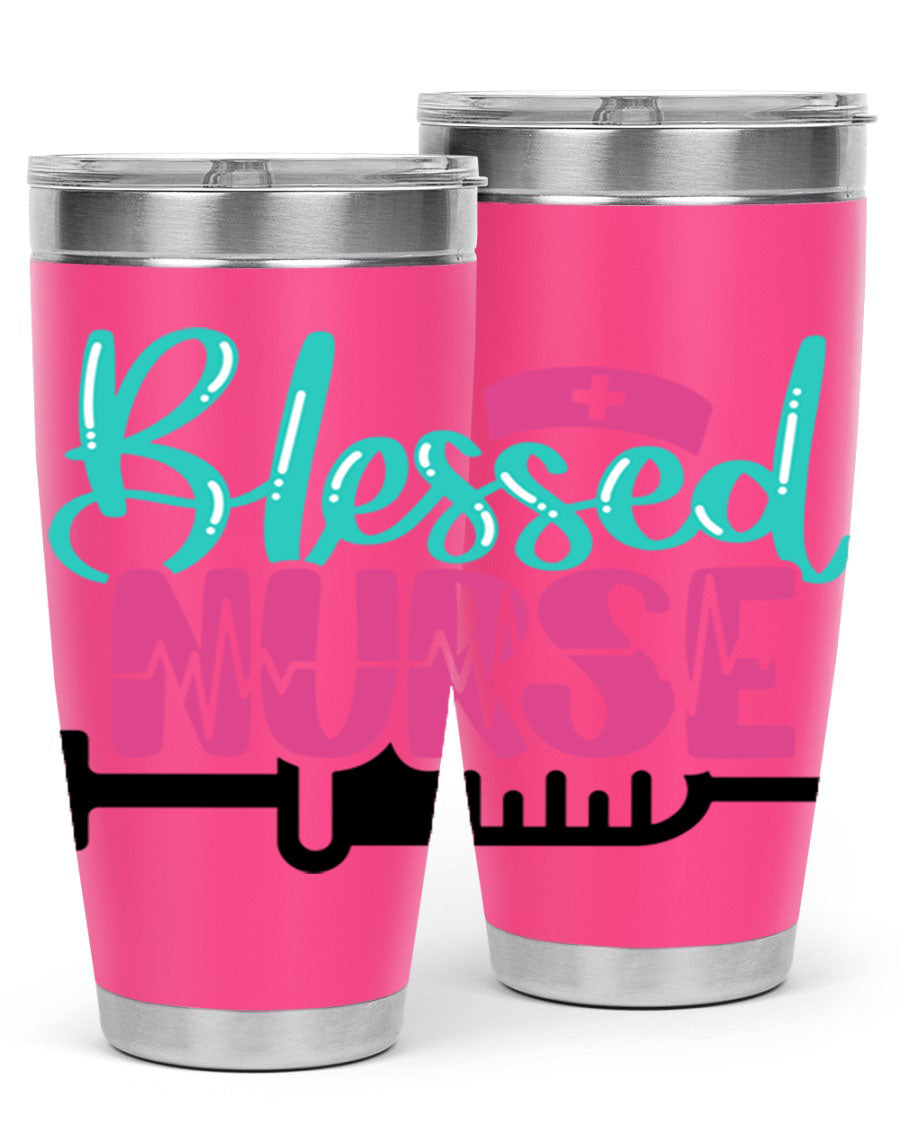 Blessed Nurse Style 20oz tumbler made of stainless steel with a copper lining, featuring a drink-thru lid and a stylish design for nurses.