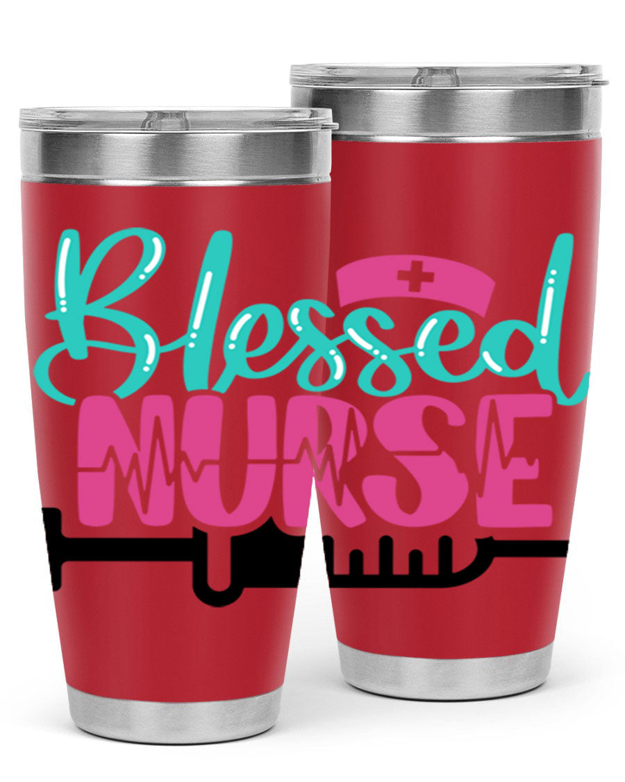 Blessed Nurse Style 20oz tumbler made of stainless steel with a copper lining, featuring a drink-thru lid and a stylish design for nurses.