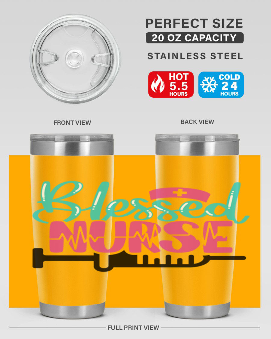 Blessed Nurse Style 20oz tumbler made of stainless steel with a copper lining, featuring a drink-thru lid and a stylish design for nurses.