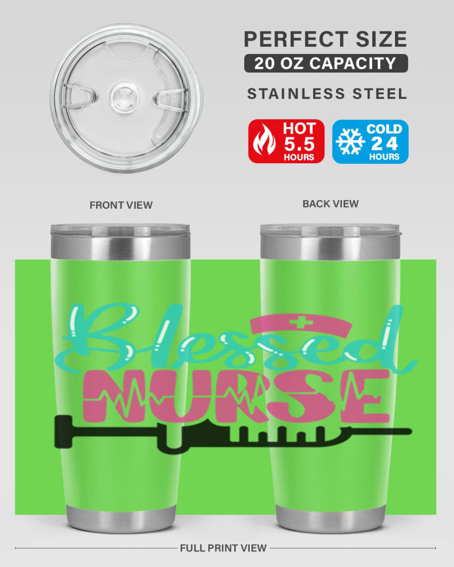 Blessed Nurse Style 20oz tumbler made of stainless steel with a copper lining, featuring a drink-thru lid and a stylish design for nurses.