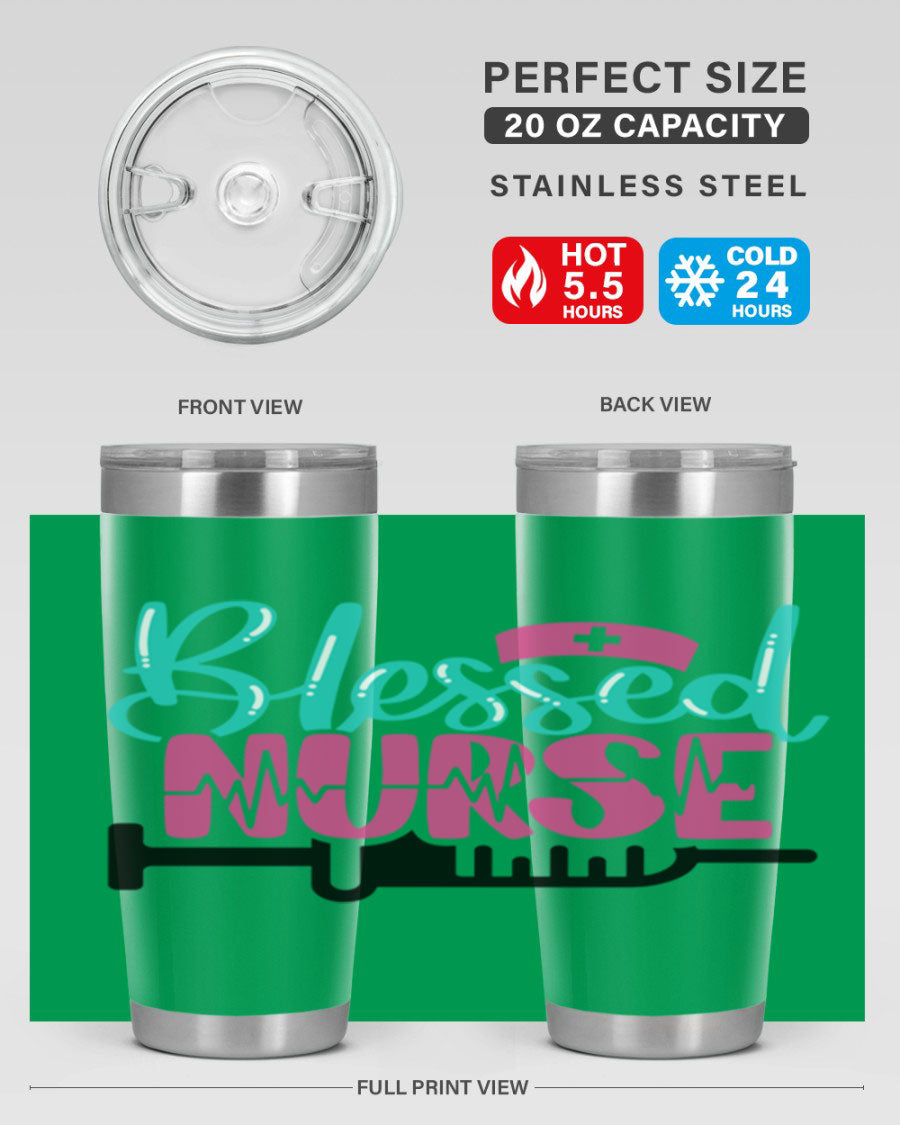 Blessed Nurse Style 20oz tumbler made of stainless steel with a copper lining, featuring a drink-thru lid and a stylish design for nurses.