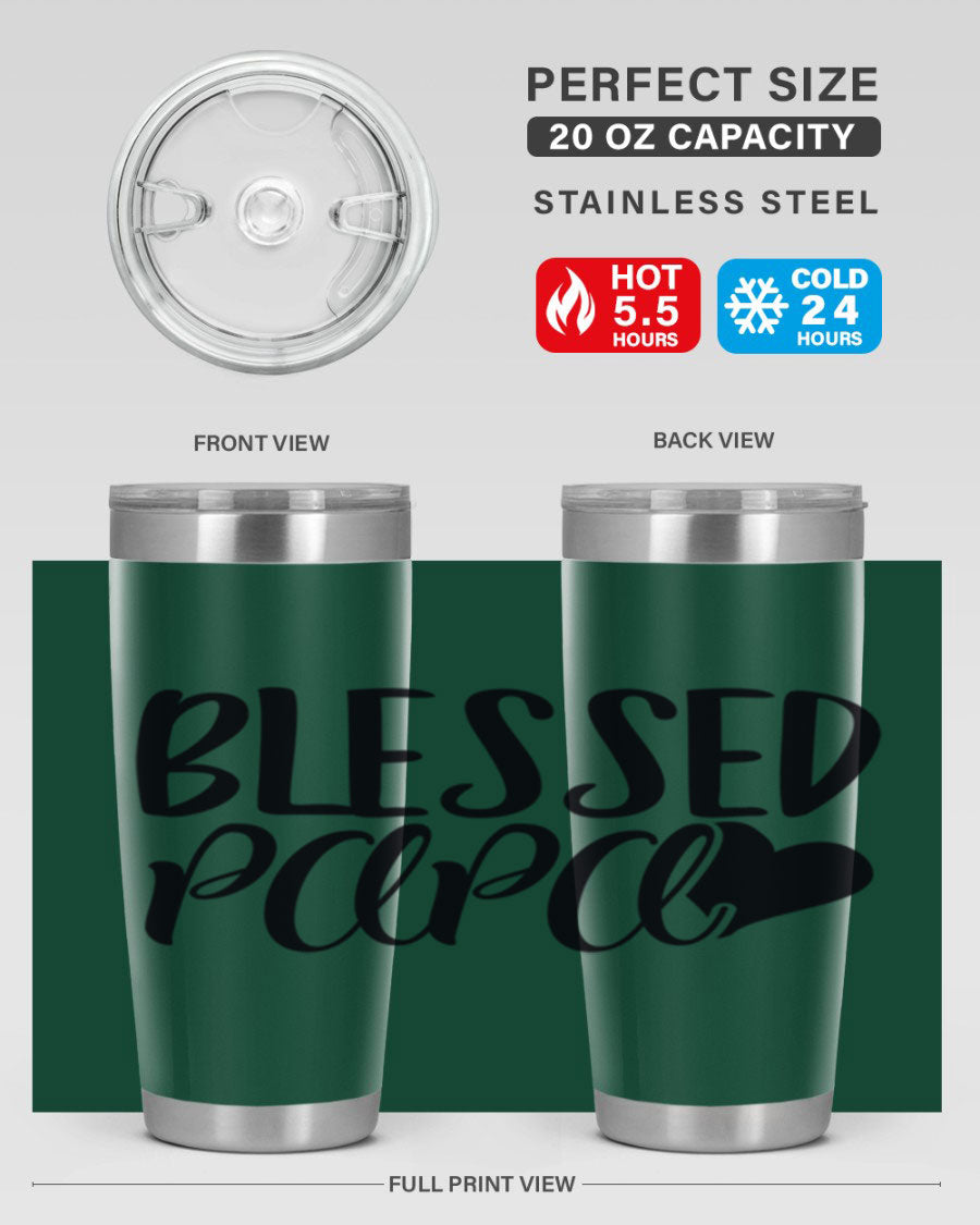 Blessed Papa 70# Tumbler in stainless steel with a stylish design, perfect for keeping drinks hot or cold.